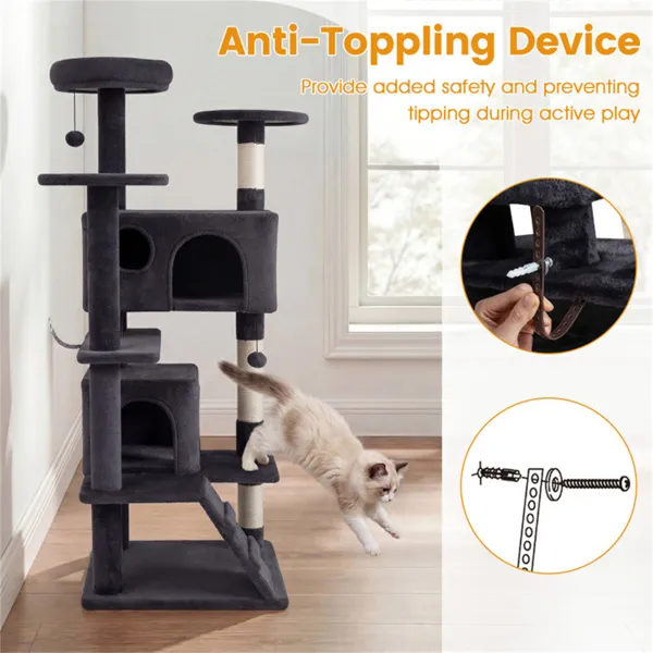 52" Tall Cat Tree Tower With Perches & Condos, Multi-Cat Playground With Scratching Posts (Dark Gray) — imagen 5