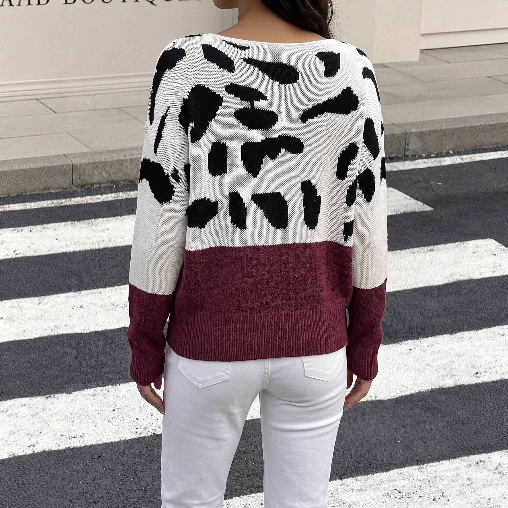 Lady's Pullover Knit Sweater Leopard Print Drop Shoulder Off-Shoulder Neckline — image 4
