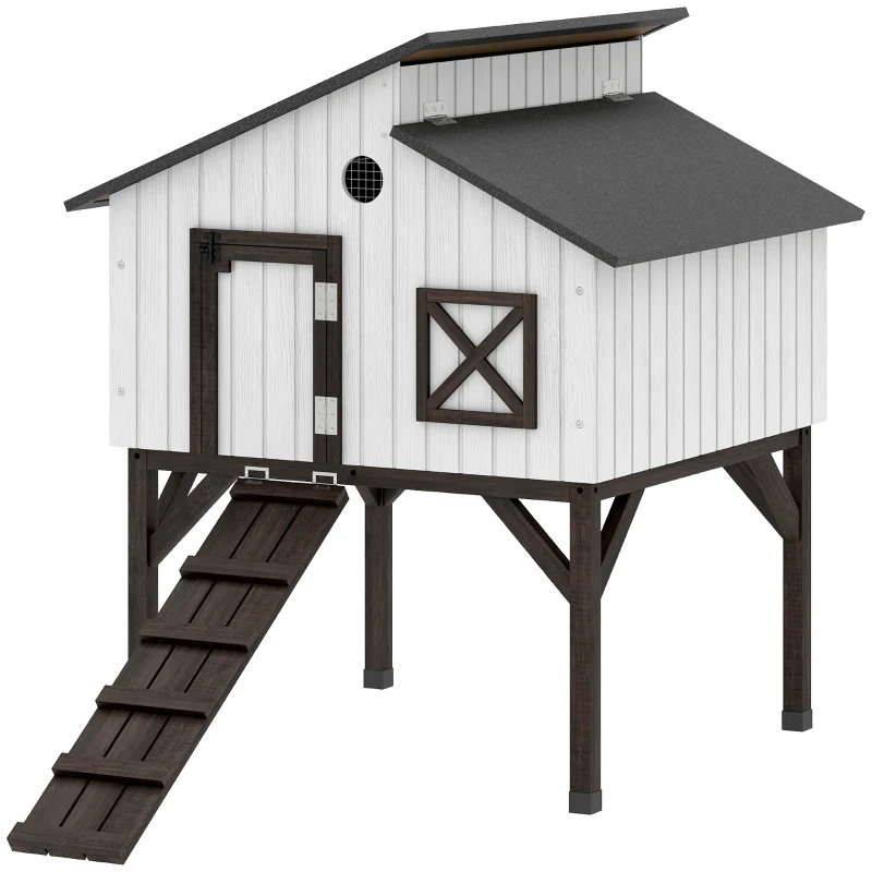 PawHut Chicken Coop Hen House With Nesting Box, Elevated Rabbit Hutch With Ramp, Asphalt Openable Roof And Elevated Legs — imagen 8
