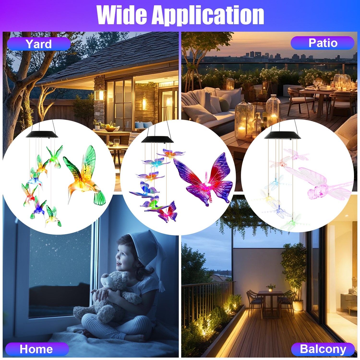 3Pack Solar Hummingbird Butterfly Dragonfly Wind Chimes 7 Color Changing Wind Chime For Outside IPX4 Waterproof Outdoor Garden Yard Decor — image 13