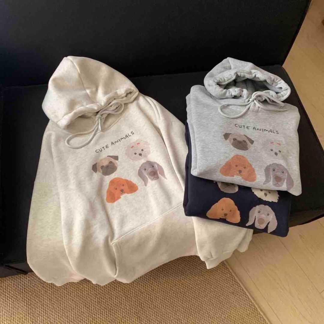 Women's Hoodie with Cartoon Dog Print, Fleece-Lined Thickened Loose Casual Hoodie — image 3