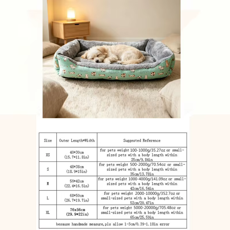 All-Season Pet Bed with Cute Cat Pattern Print, Cotton and Linen Comfortable Bed for Small, Medium, and Large Dogs and Cats — image 4