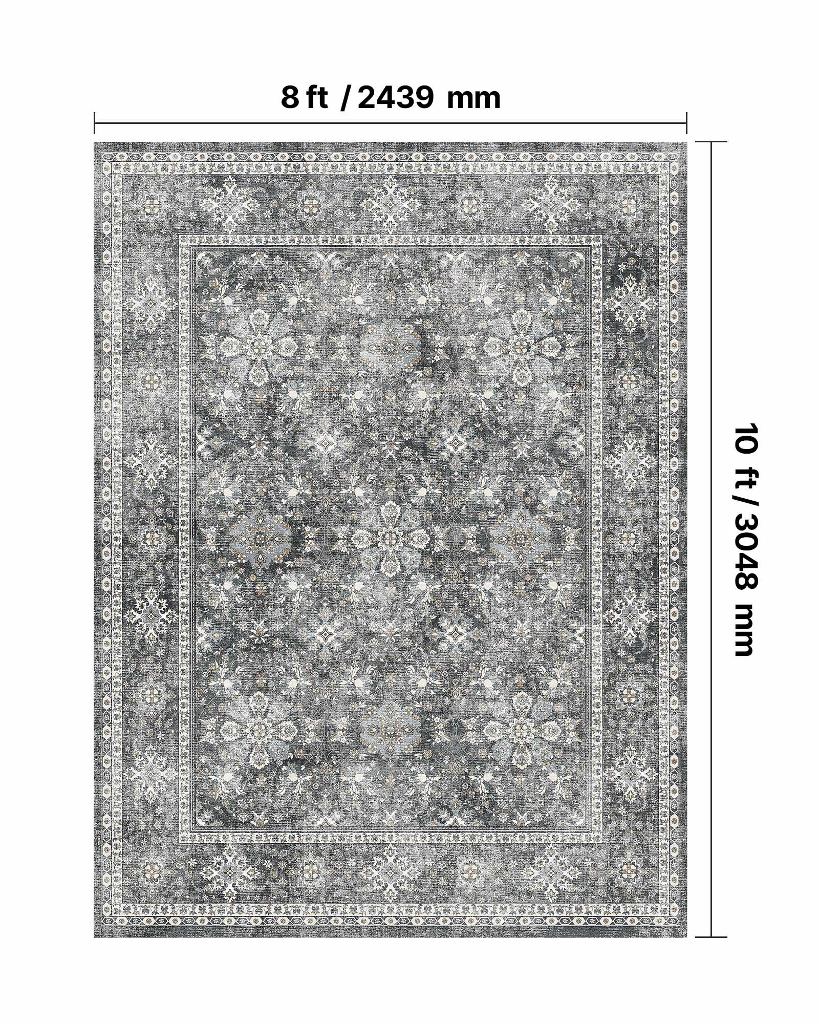 Area Rug, 8 X 10 Ft Large Washable Rug, Non-Slip And Tear-Resistant Soft Carpet, Pet & Child Friendly Vintage Area Rugs, Indoor Mat For Bedroom, Living Room, Kids Room, Entryway, Office, Gray — imagen 3
