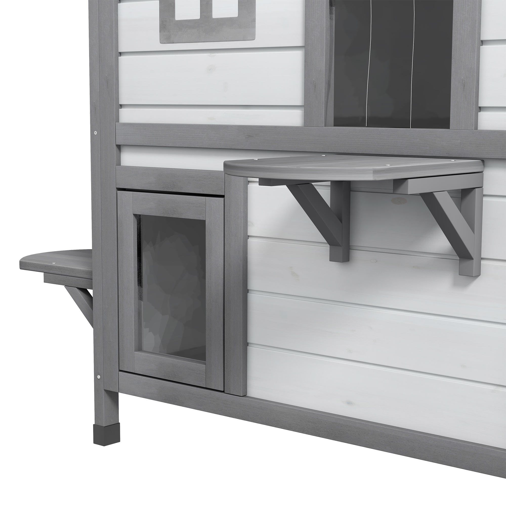 Wooden 2-Story Outdoor Cat House, Feral Cat Shelter Kitten Condo with Openable Asphalt Roof and 4 Platforms, White — image 8