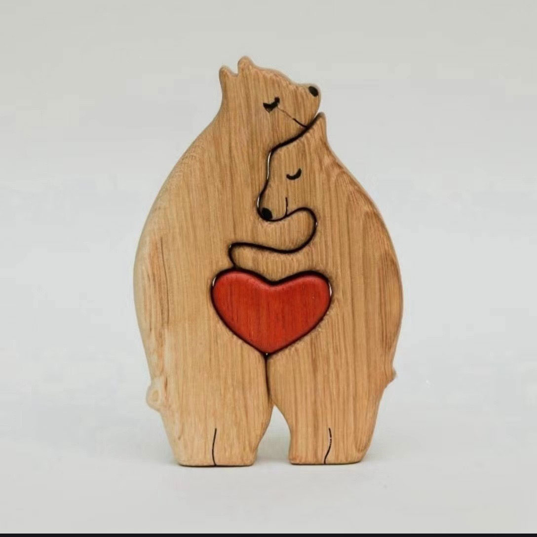 HOMEMADE wooden puzzle mother and child bear mother and child elephant set wooden ornaments — image 6
