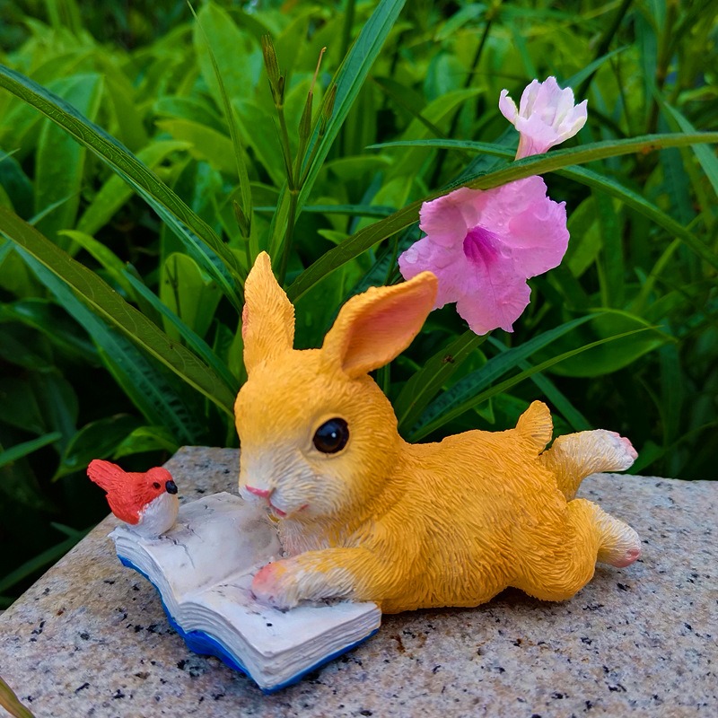Garden bunny reading animal ornaments — image 6