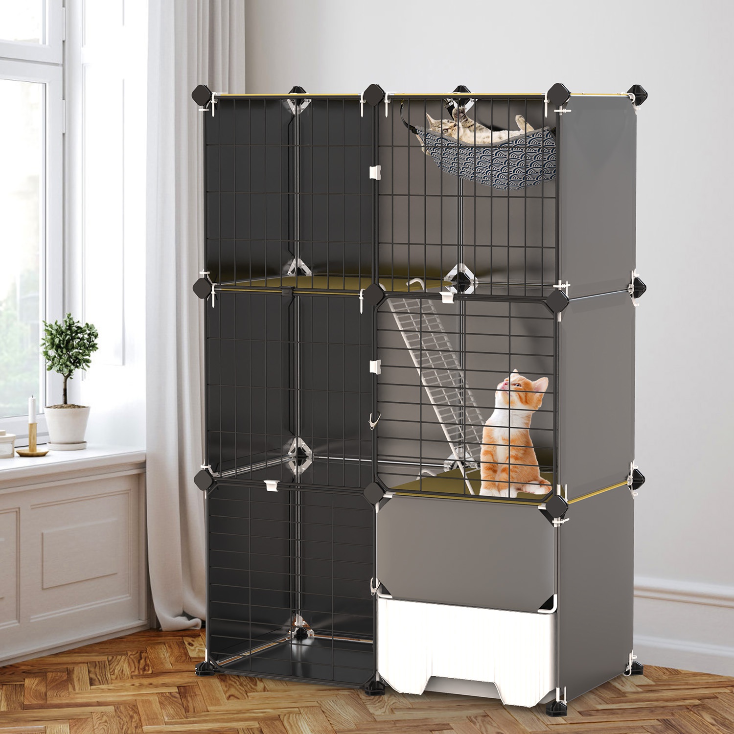 3 Tier Cat Cage Indoor With Litter Box Hammock Detachable Metal Wire Cat Kennel Cat House Cat Enclosure With Ladder For 1-2 Kittens — image 7