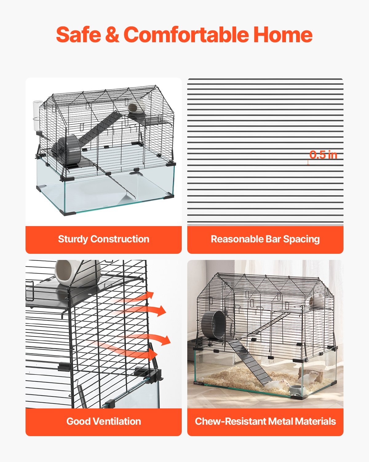 Caja de Habitat para Hamsters con Cable 22.8" Casa Segura para Roedores Pequeños — imagen 3