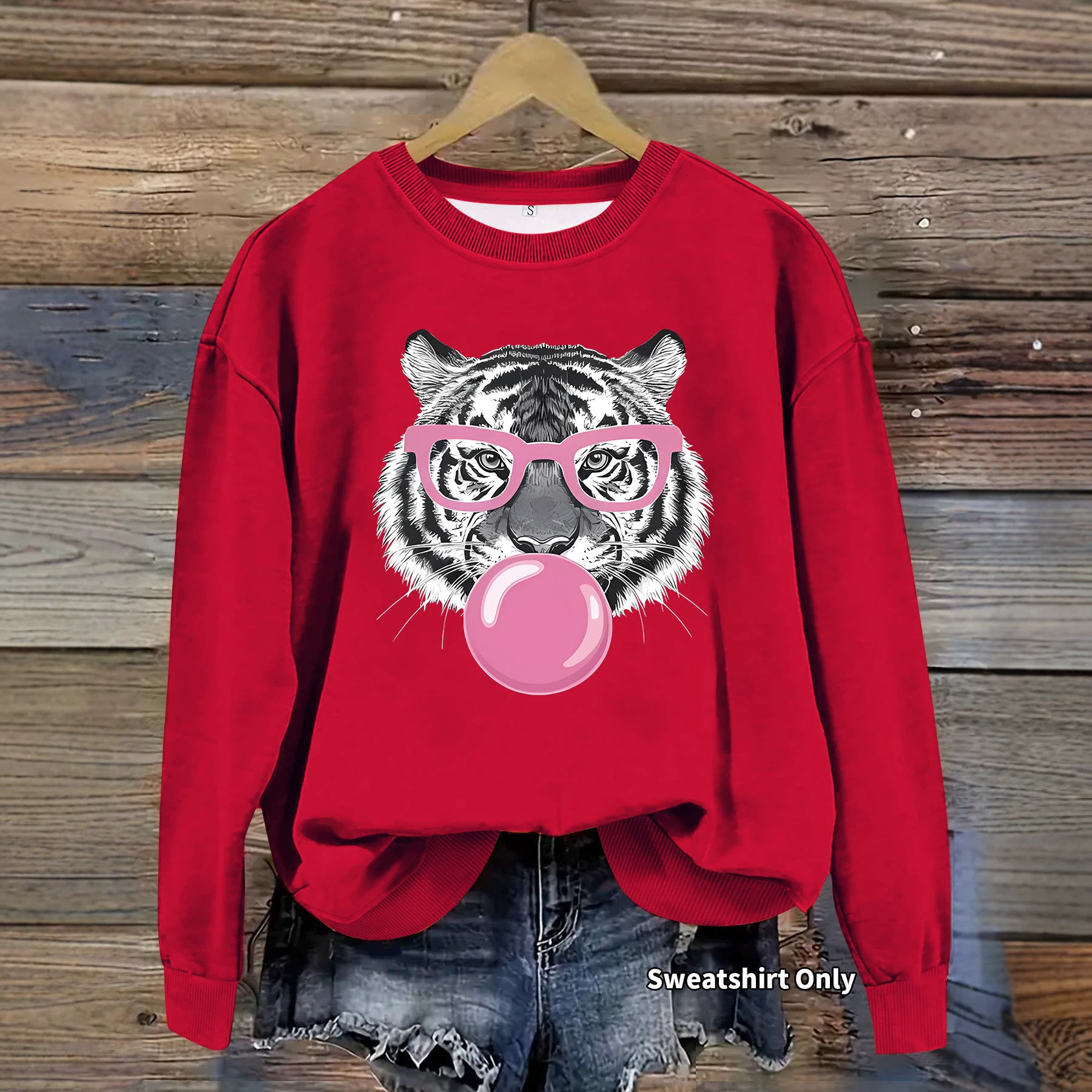 Tiger Glasses Printed Hoodie Round Neck — image 4
