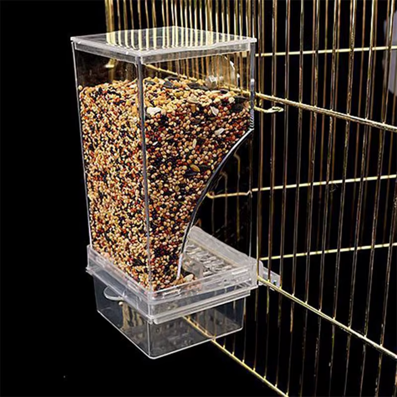 Acrylic No Mess Bird Feeders Automatic Parrot Feeder Drinker Food Container For Perch Budgerigar Parakeets Bird Cage Accessories — image 5