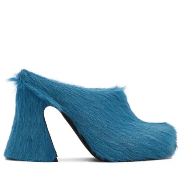 Round headed candy colored genuine leather horse hair with raised height inside casual lazy half slippers for women — image 9
