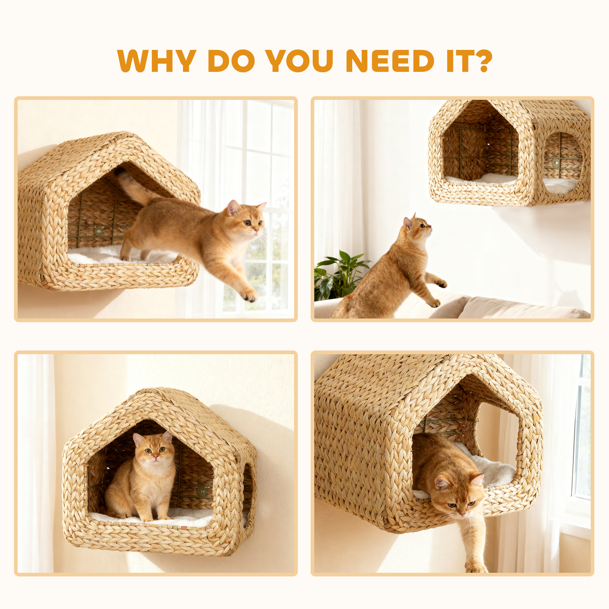 Casa de Gato Suspendida, Mobiliario de Pared para Gatos con Almohada Limpiable Natural — imagen 8
