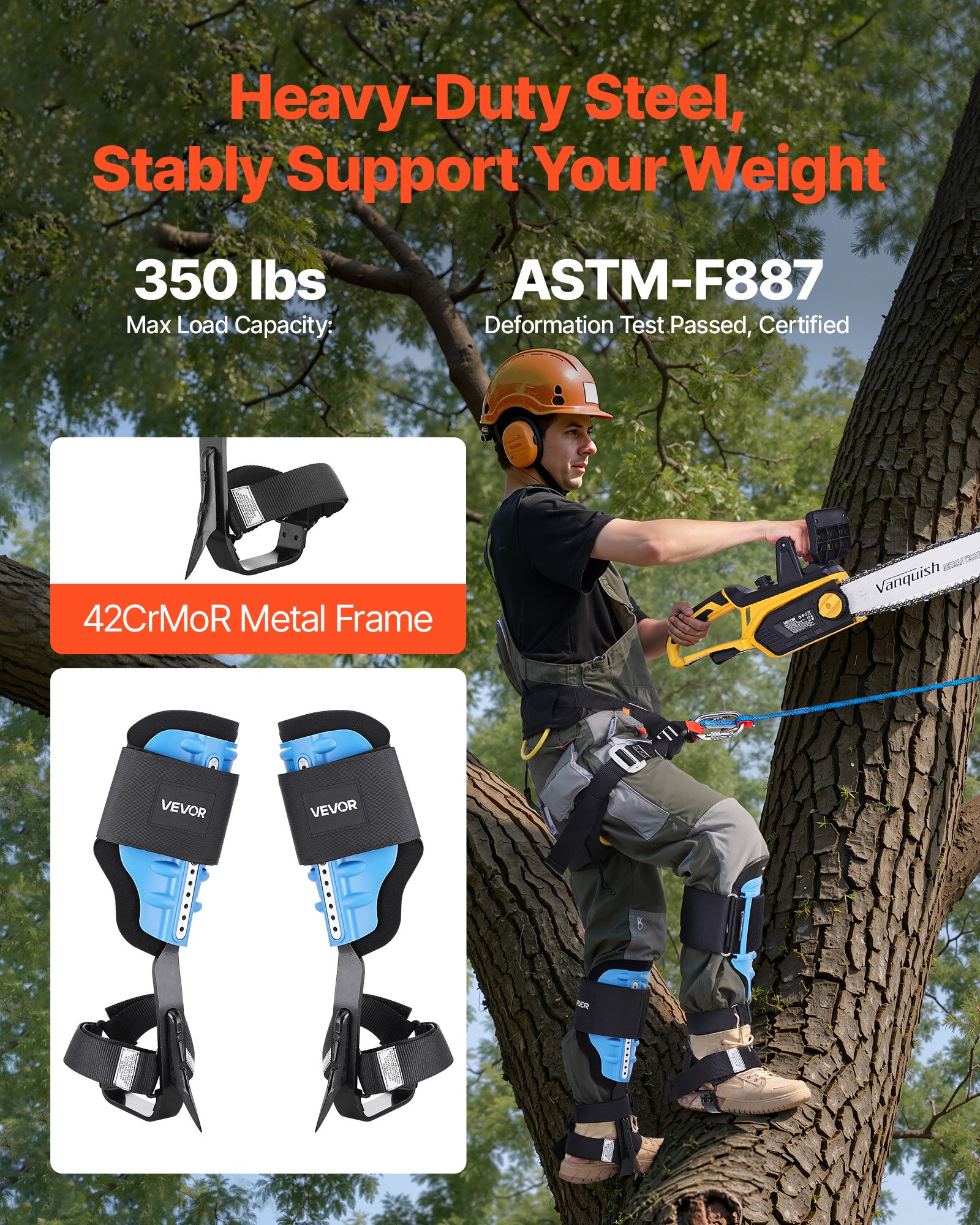Tree Climbing Spikes, Height-Adjustable Tree Climbing Gear With Straps & Padding Cushion, 350 Lbs Load Capacity, Heavy Duty Steel Climb Spurs Arborist Equipment For Fruit Picking Hunting — imagen 3