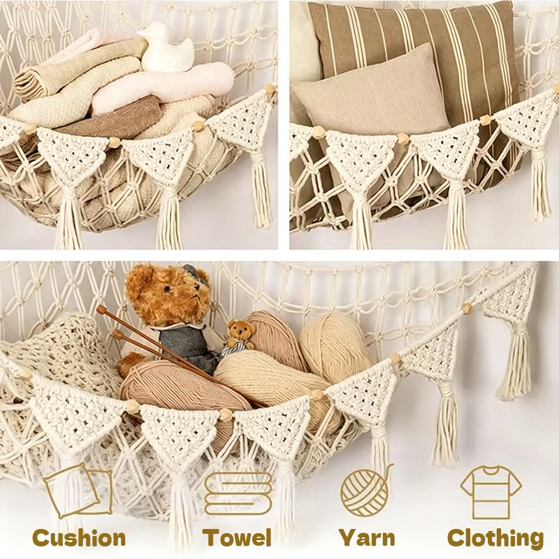 Space-Saving Toy Hammock, Decorative Woven Net to Organize Giant Stuffed Animals in Bedroom — image 7