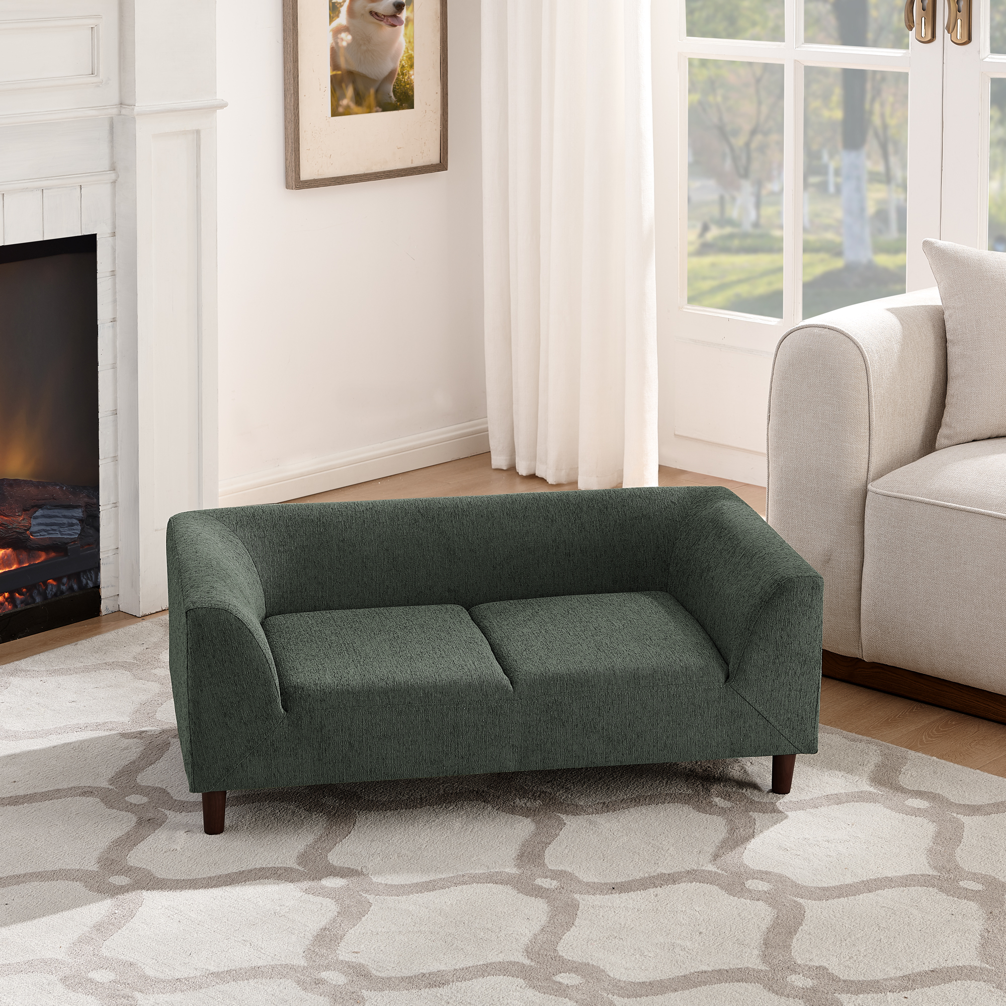 Silla para Mascotas con Apoyabrazos y Espaldar: Sofá Moderno Rectangular para Perros Pequeños y Medianos, Mueble de Almohadón Suave para Canes Comodos, -VERDE OLIVA — imagen 3