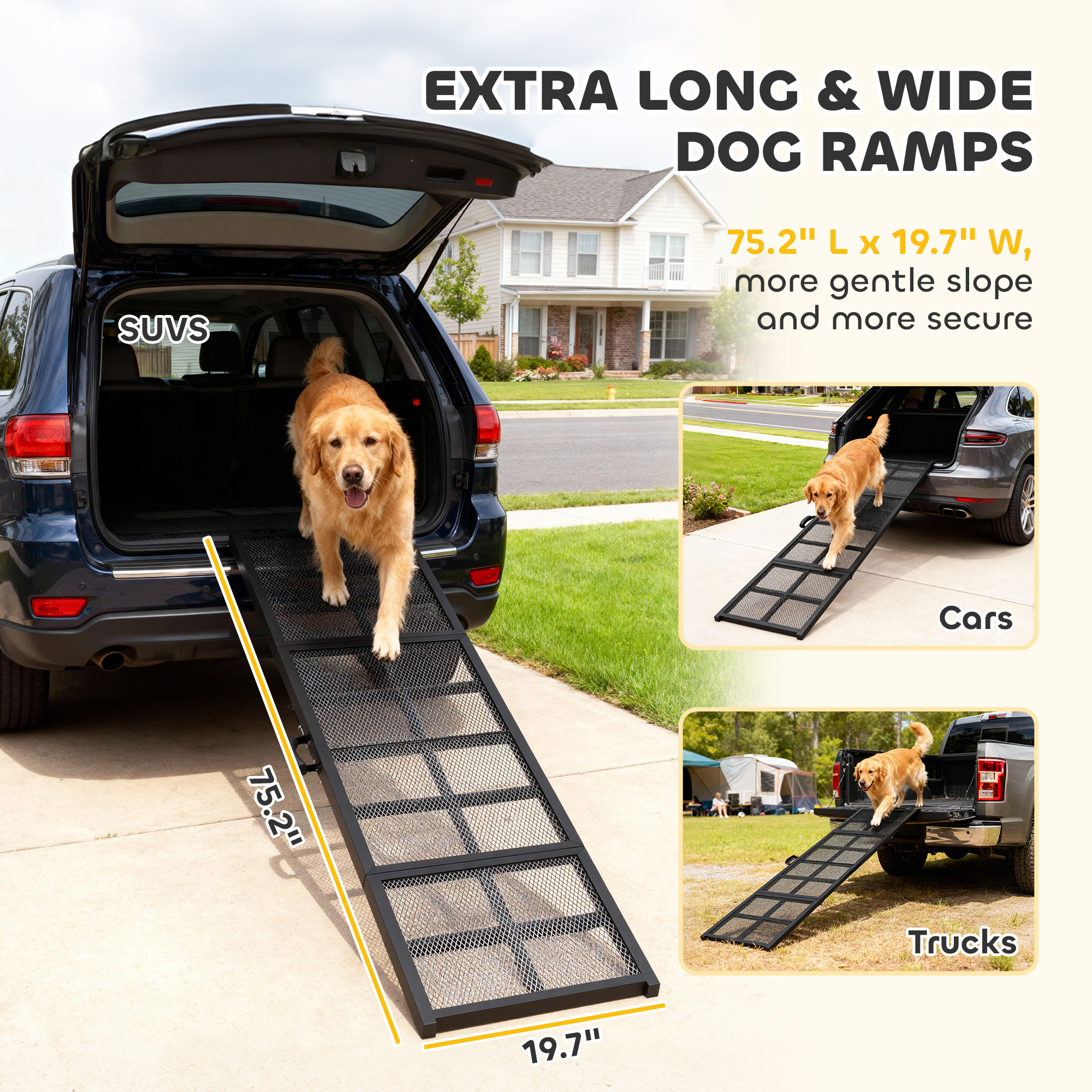 Paso de Perro para Coches, 75" x 20", Superficie Antideslizante, Plegable y Portátil para Perros Grandes, Pequeños y Ancianos — imagen 7