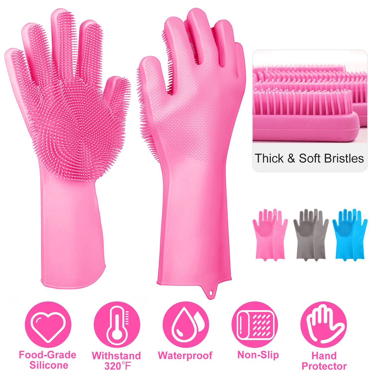 Par de Guantes de Silicona con Cerdas Para Lavar Platos, Esponja de Limpieza, Cepillo Para Mascotas, Guantes Resistentes al Calor — imagen 1