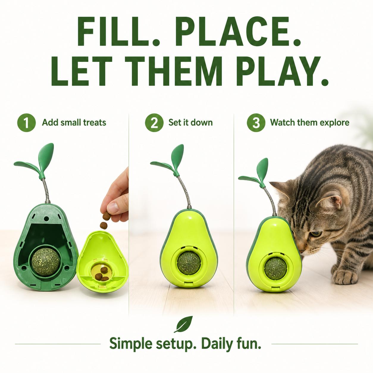 Avocado-Shaped Cat Tumbler Toy Interactive Wobble Toy That Self-Rights Includes Replaceable Feather & Catnip Ball Indoor Toy For Exercise, Entertainment, And Boredom Relief For Kittens — image 4