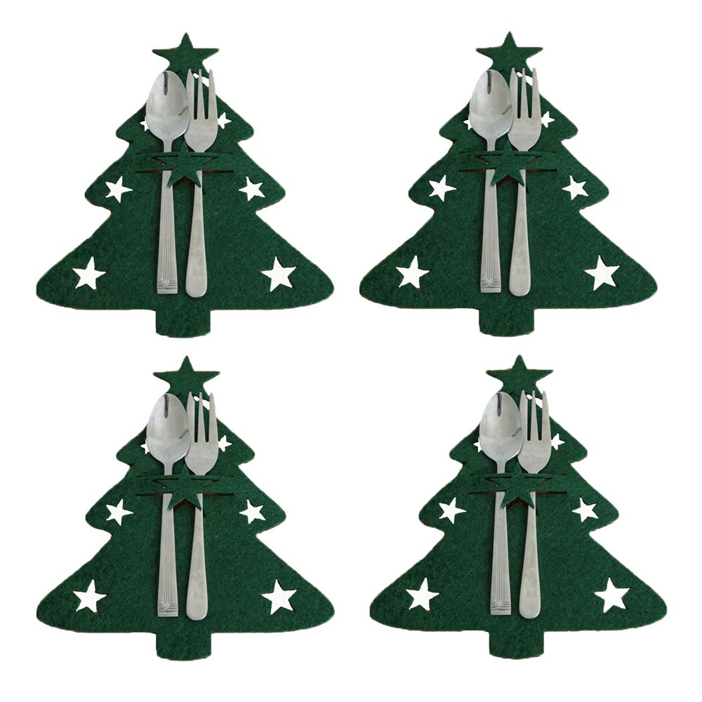 4PCS Christmas Knife and Fork Holder Elk Xmas Tree Pocket Cutlery Bag Non-woven fabric Tableware Organizer Table Decor Tools — image 4
