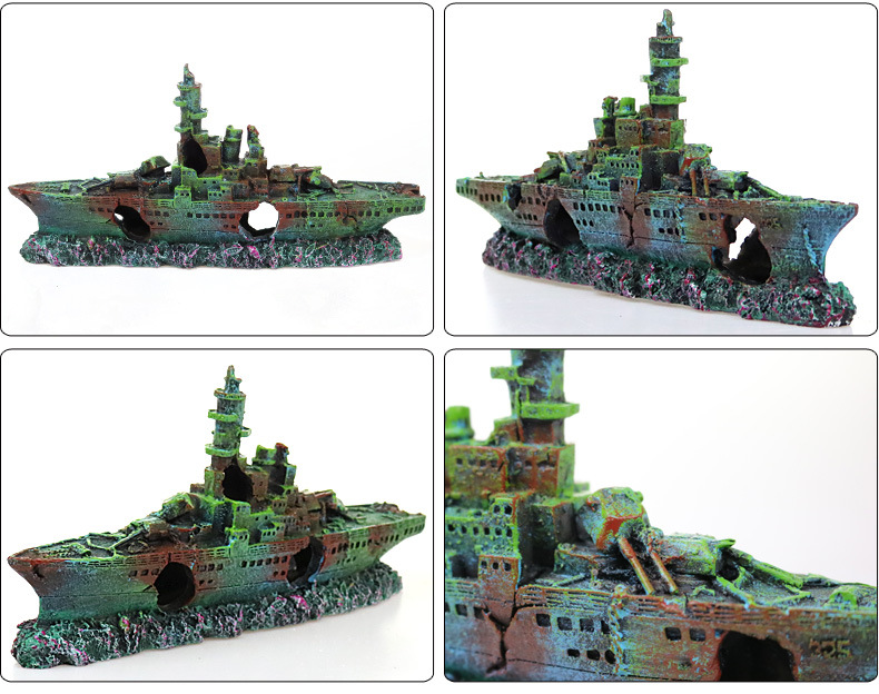 Aquarium Landscaping, Sunken Ship Decoration, Real Water Grass Landscaping, Broken Ship Background, Warship Wreck — image 5