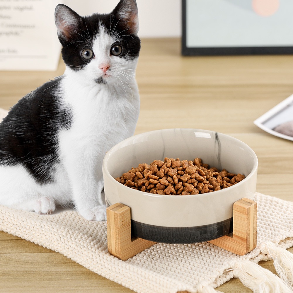 New Cute Pet Cat Bowl, Cat Basin, Ceramic Bowl, Drinking Water, Feeding, Non Slip Belt, Wooden Frame, Anti Overturning — image 3