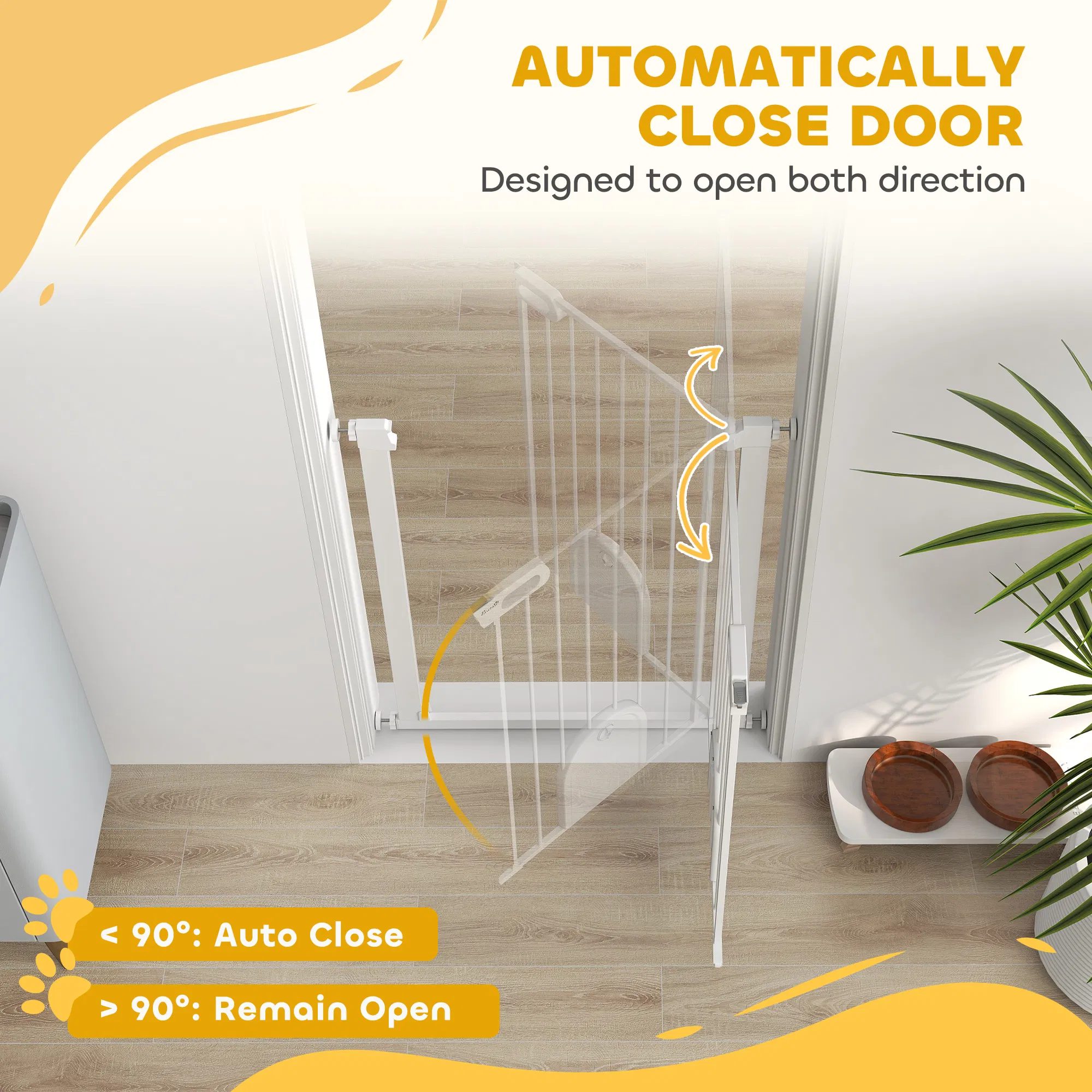 30"-32" Extra Wide Pet Gate Barrier with Small Door, 35"H Dog Gate with Safety Gate Barrier, Stair Pressure Fit, White — image 4