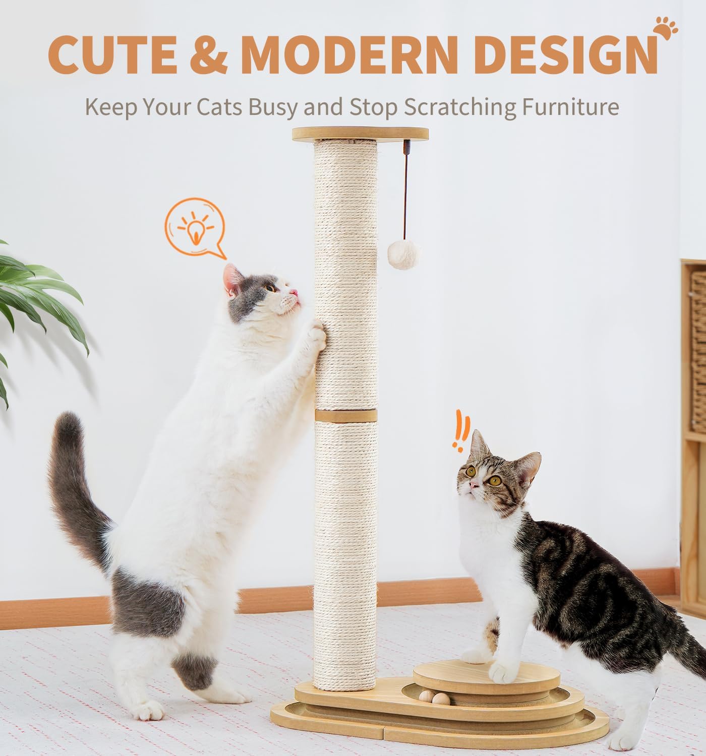 Poste de Rastrillado para Gatos Mediano con Dos Capas de Sisal, Juguetes Interactivos para Indor, Bola Colgante de Madera para Kitten — imagen 19