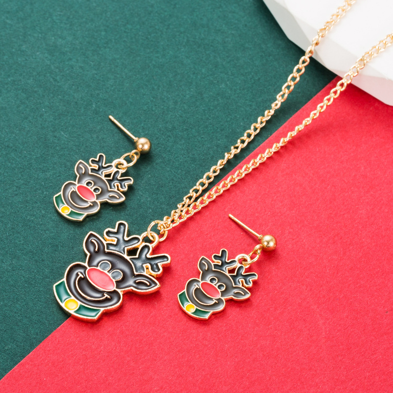 Christmas Earrings Elk Christmas Tree Necklace Earrings Set 2 Pieces Necklace Earrings — image 2