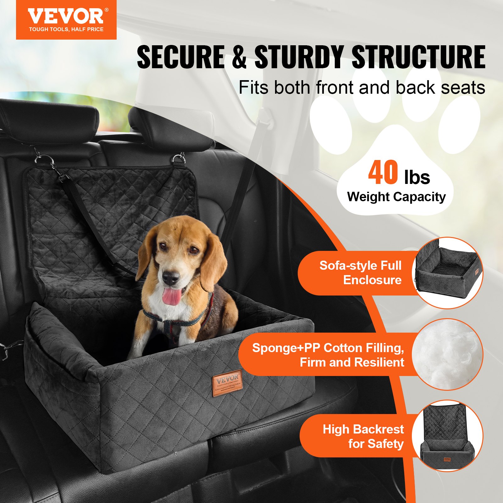Asiento de Automóvil para Perros para Pequeños y Medianos Hasta 18 kg Negro — imagen 3