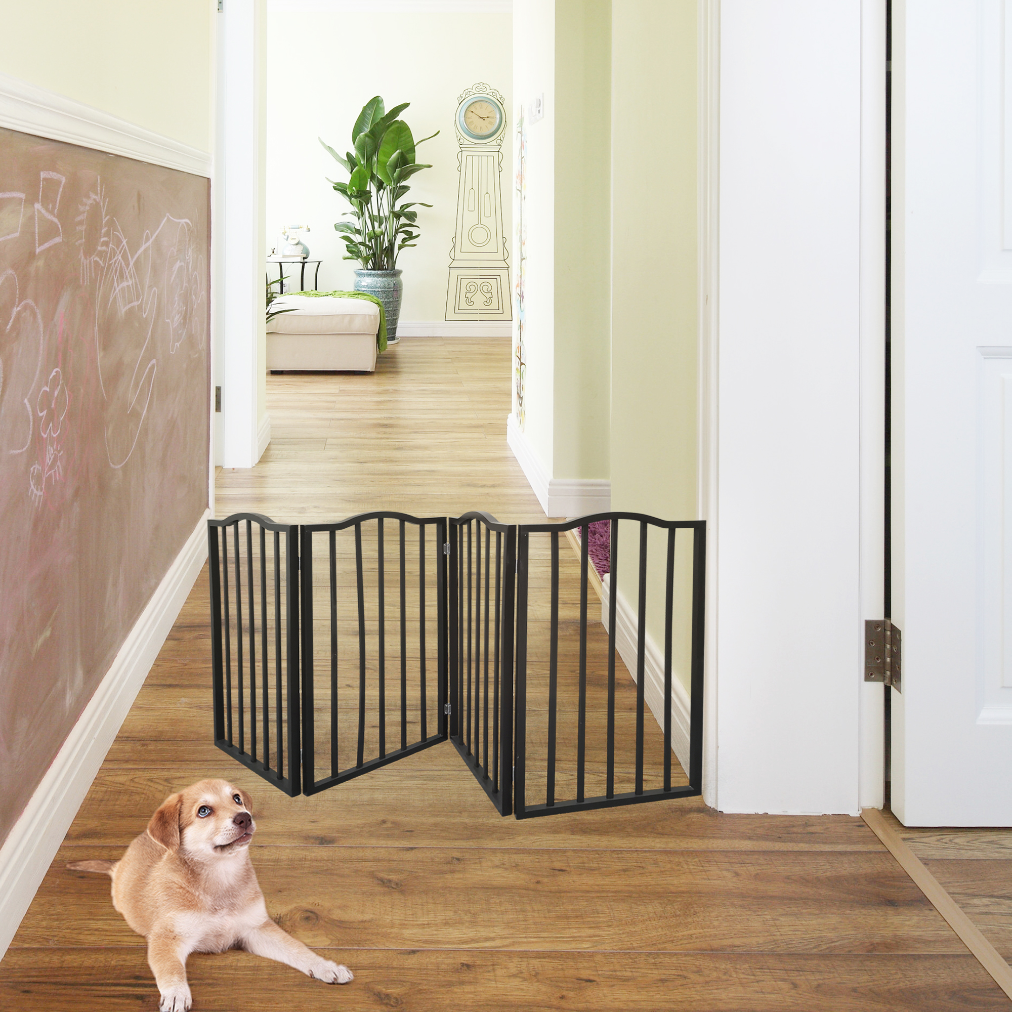 Pet Gate - Dog Gate For Doorways, Stairs Or House - Freestanding, Folding, Brown, Arc Wooden — imagen 4