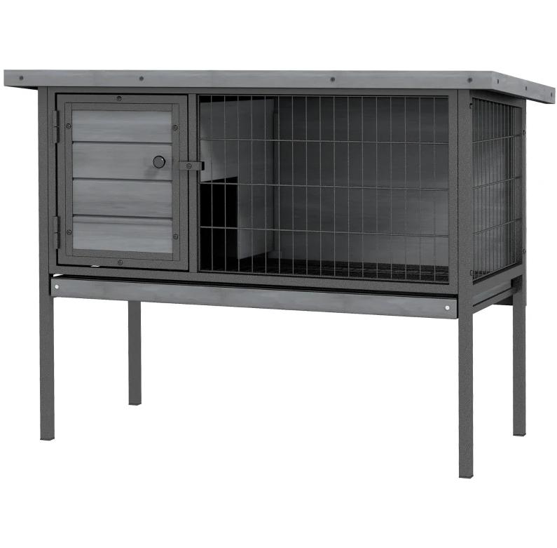 Casa para Conejos de Madera Elevada con Plataforma Anti-Escapes, Gris — imagen 7