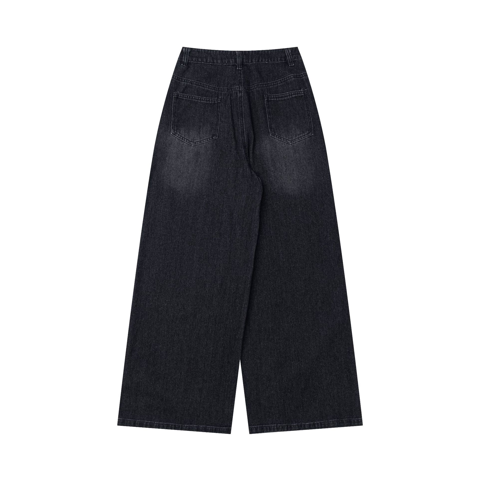 Wide Leg High Waist Denim Jeans with Cartoon Cat Embroidery — image 5