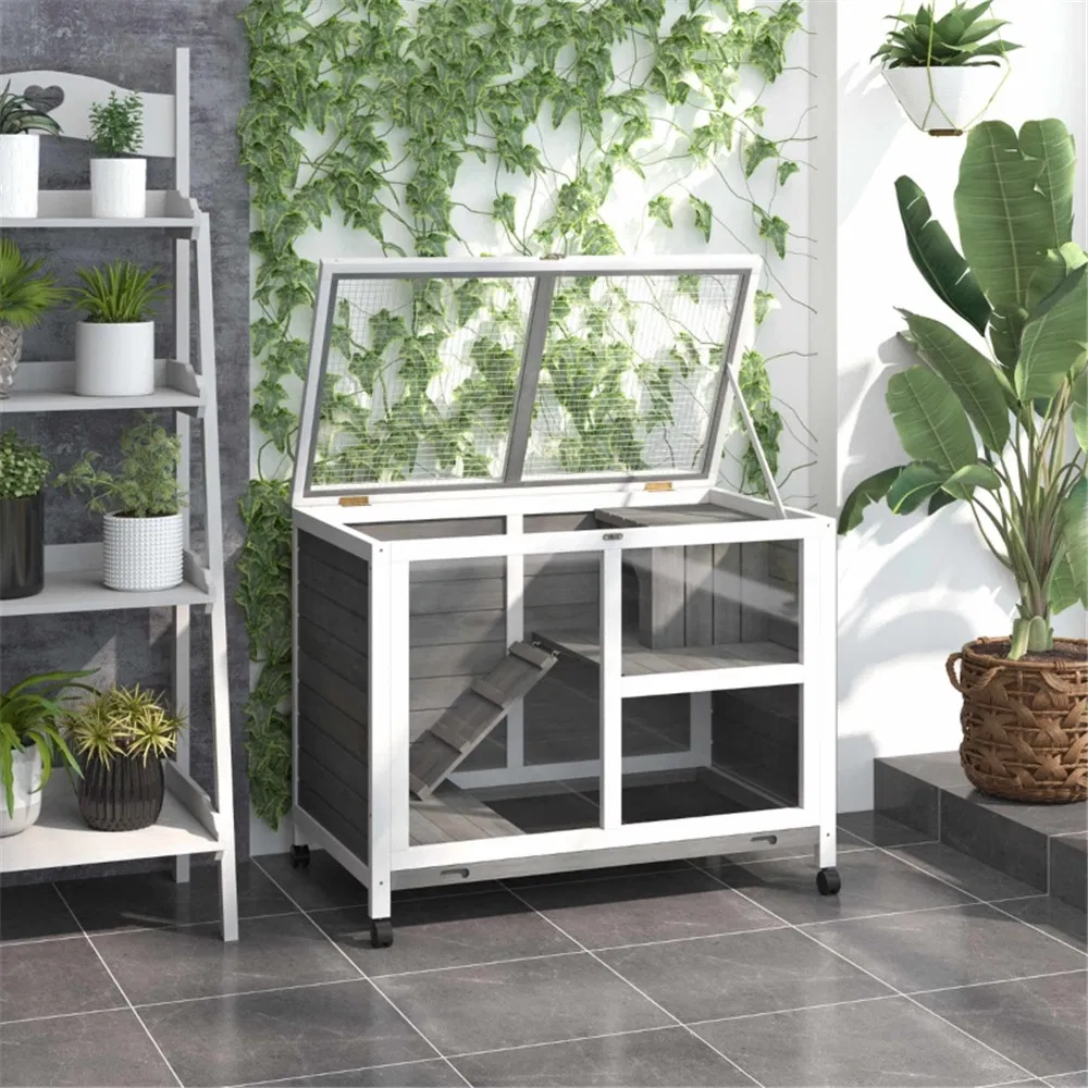 Pet cage /Wood Rabbit Hutch-Gray — imagen 5