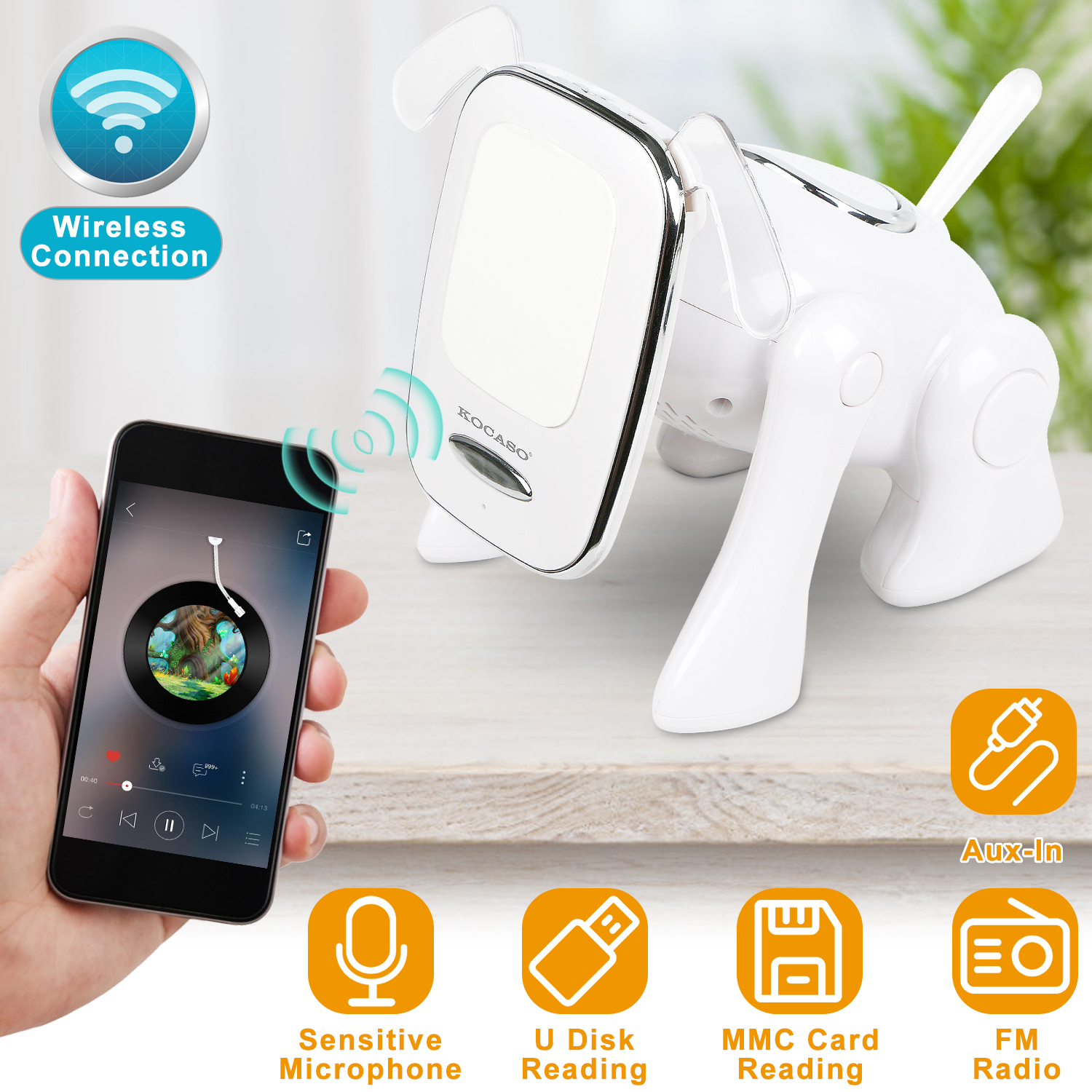 Puppy Dog Wireless Speaker Portable Mini Music Player Stereo Cute Animal Speaker With Built-In Mic FM Radio Stereo Bass MMC Card Slot USB Port For Cellphone Tablet — image 1