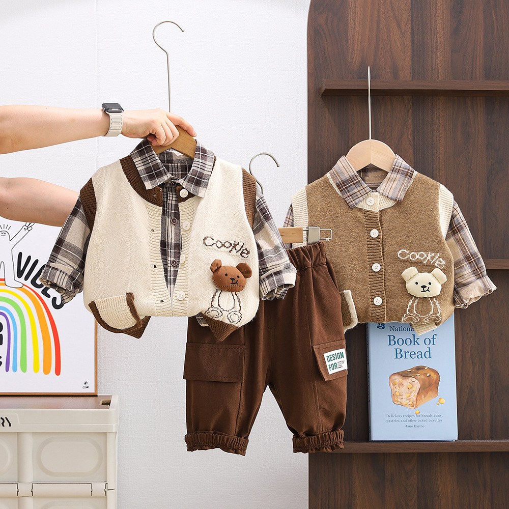 Toddler Boys 3-Piece Set Bear Letter Print Sweater Vest Spring Autumn Outfit 0-4 Years — image 5