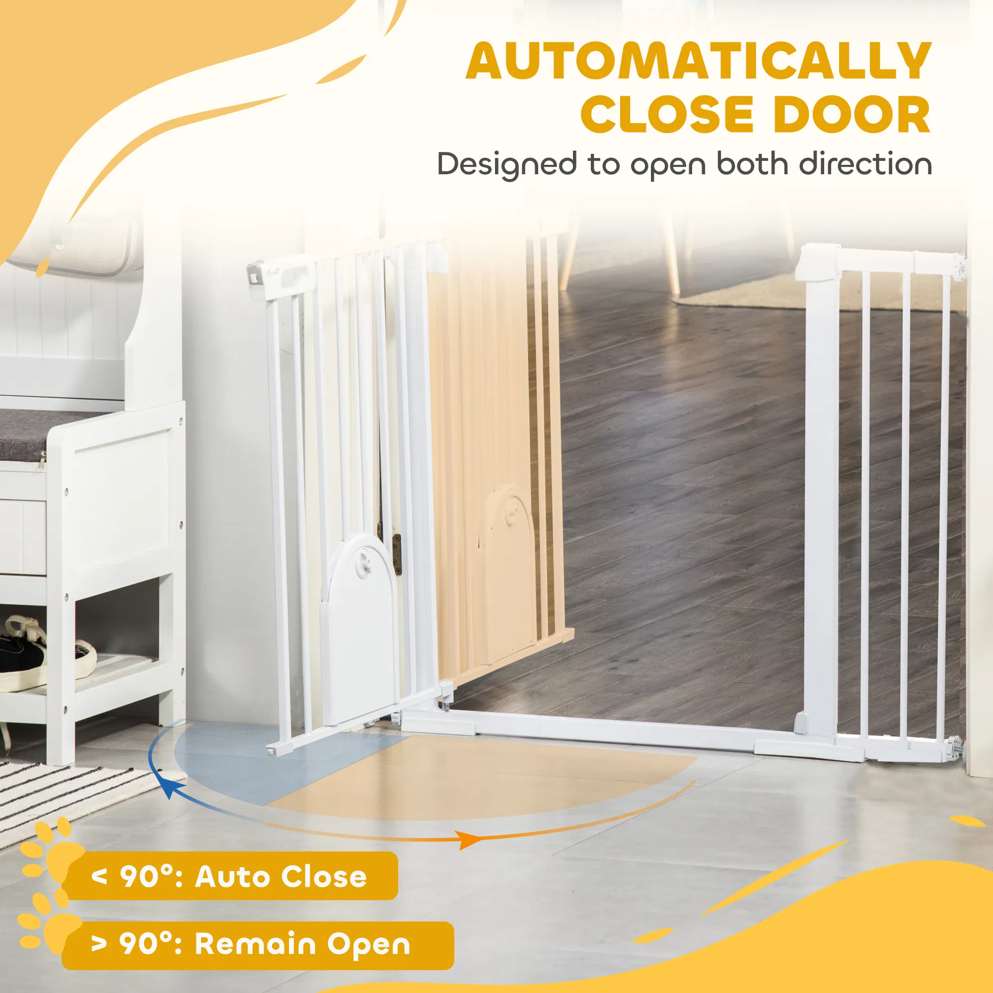 30"-52" Extra Wide Pet Gate Barrier with Small Door, 30"H Dog Gate with Safety Gate Barrier, Stair Pressure Fit, White — image 2