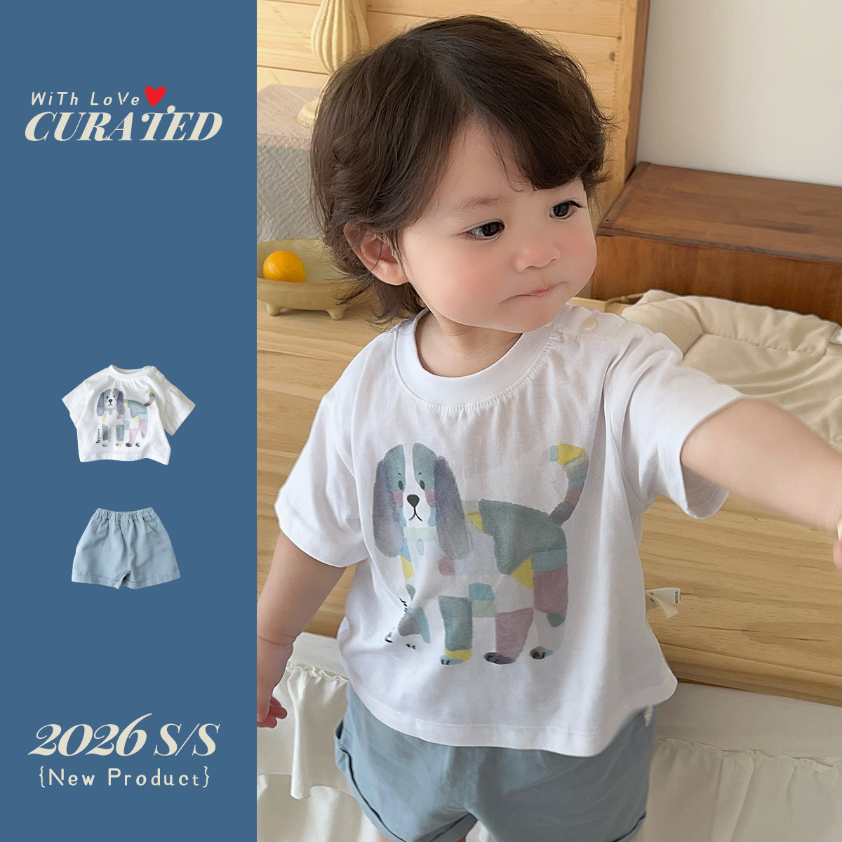 Conjunto de Dos Piezas Camiseta Corta Manga con Pecho de Perro y Pantalones Cortos para Niños Ligeros y Sueltos — imagen 5