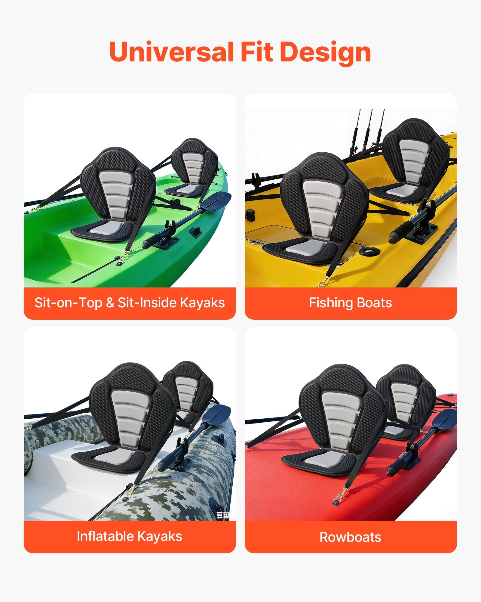 Kayak Seat, 2 Pack 0.5" Thick, Universal Paddle Board Seat With Back Support, Sit-on-Top Soft Padded Cushion With Storage Bag & Adjustable Straps For SUP, Canoe, Fishing Boat, Inflatable Kayak — imagen 5