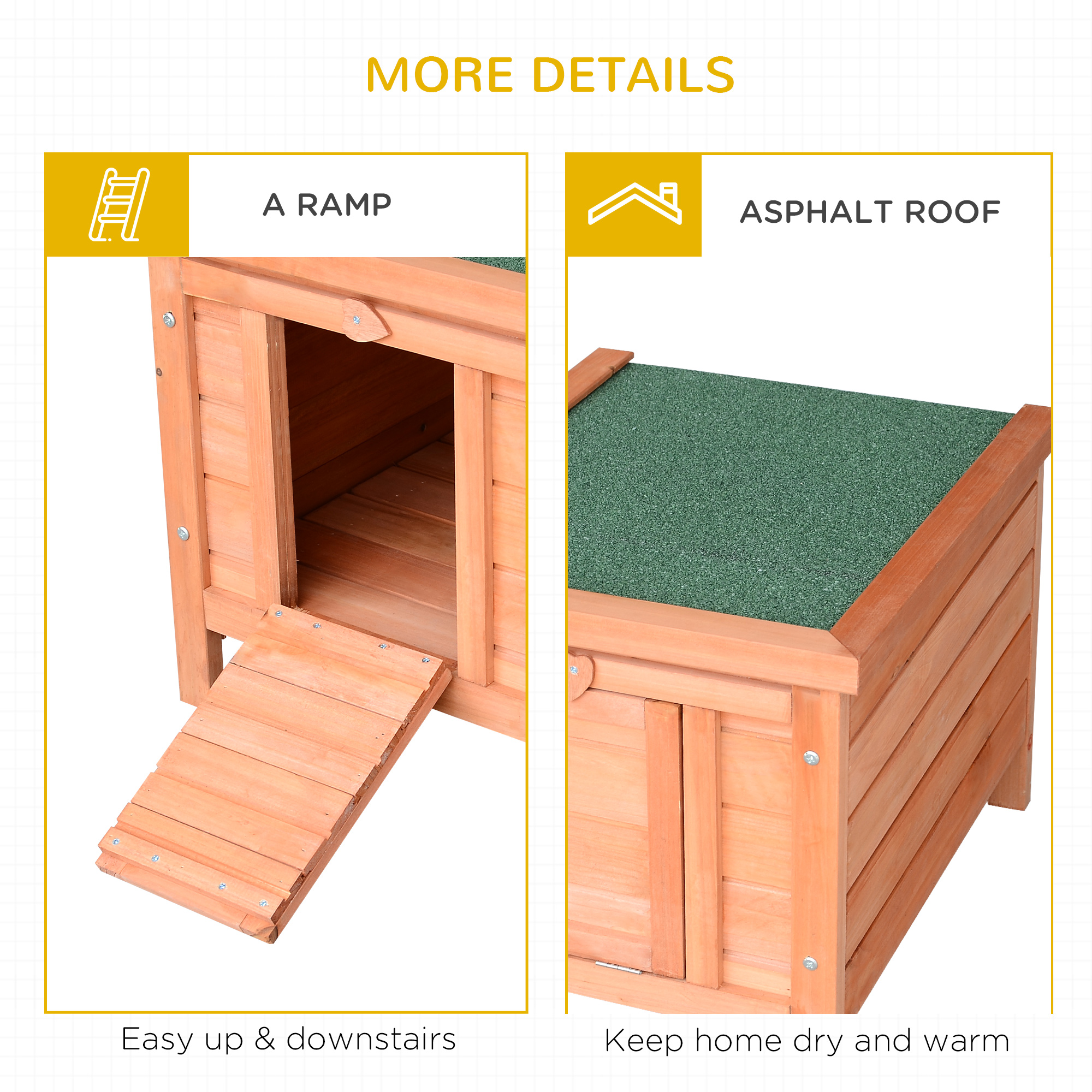 Small Wooden Rabbit Hutch Bunny Cage Guinea Pig Cage Duck House Dog House with Openable & Waterproof Roof, for Rabbits, Chickens, Ducks, Natural — imagen 6