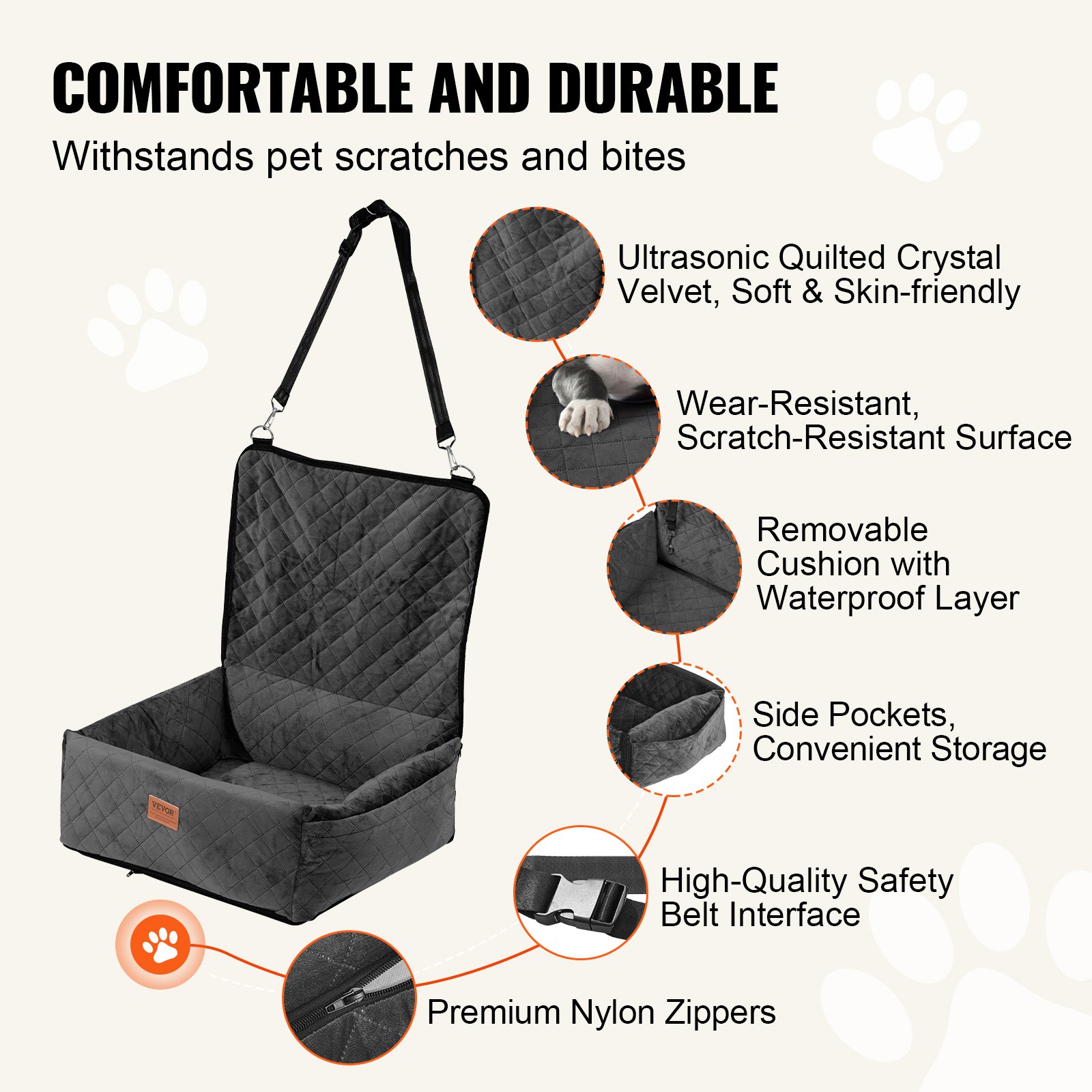 Asiento de Automóvil para Perros para Pequeños y Medianos Hasta 18 kg Negro — imagen 5
