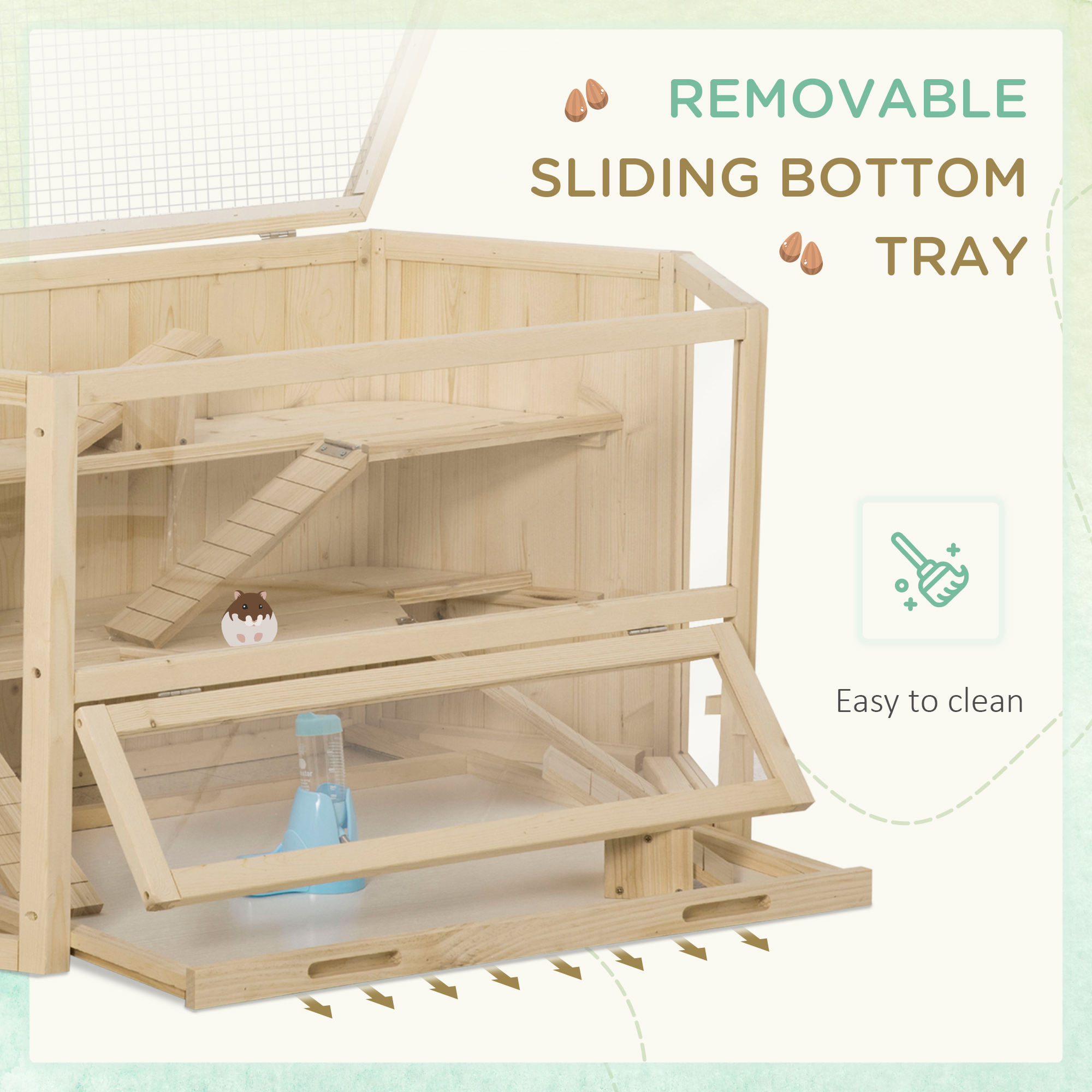 Wooden Large Hamster Cage Small Animal Exercise Play House 3 Tier with Tray, Seesaws, Water Bottle, Activity Center, Natural — image 4