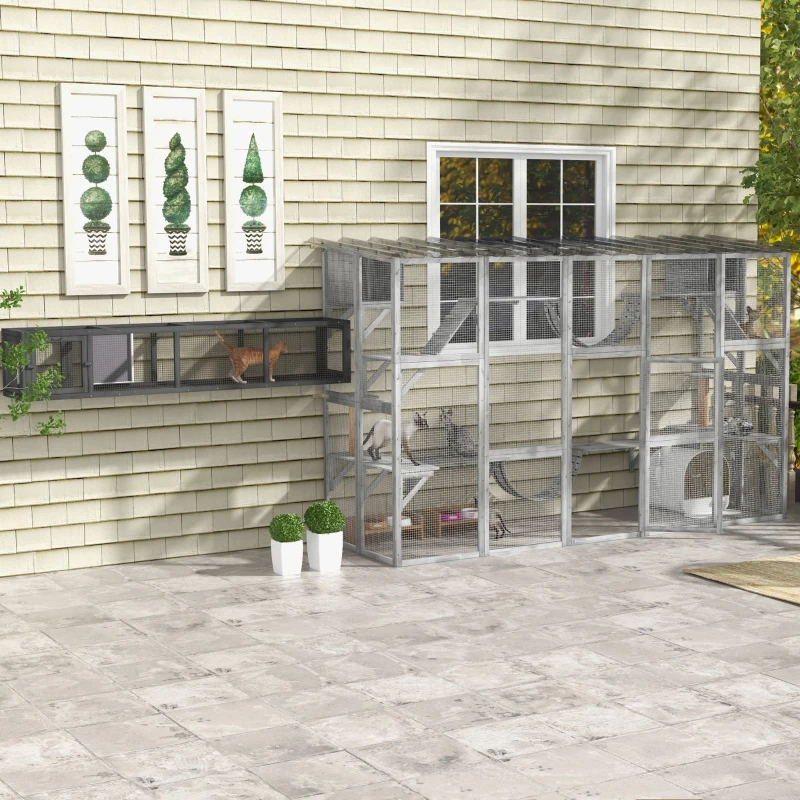 Playground Cat Window Box Outside Enclosure For Multiple Cats W Shelves & Bridges, Gray — image 4