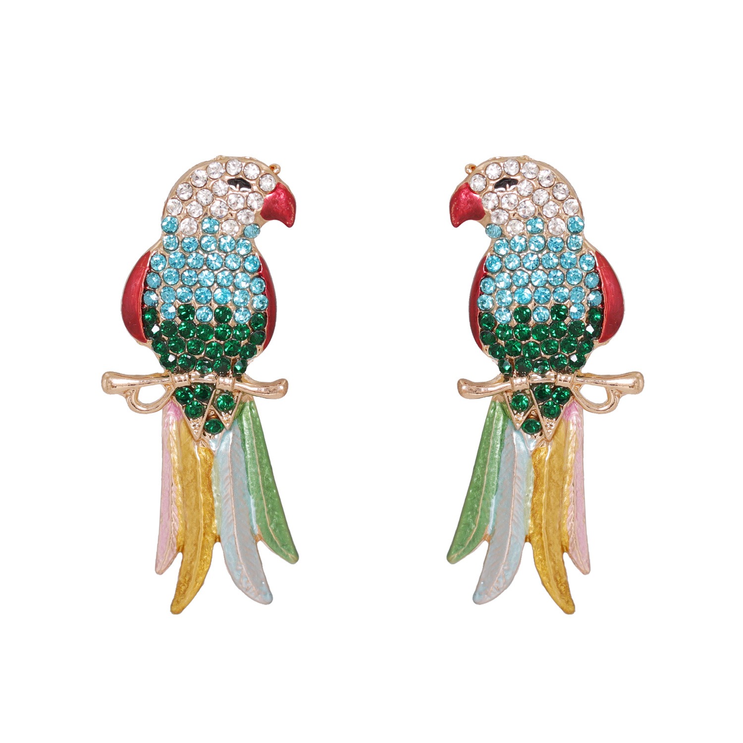 Parejas de pendientes de ave colorida en forma de diamante retro y adorables para mujer — imagen 6