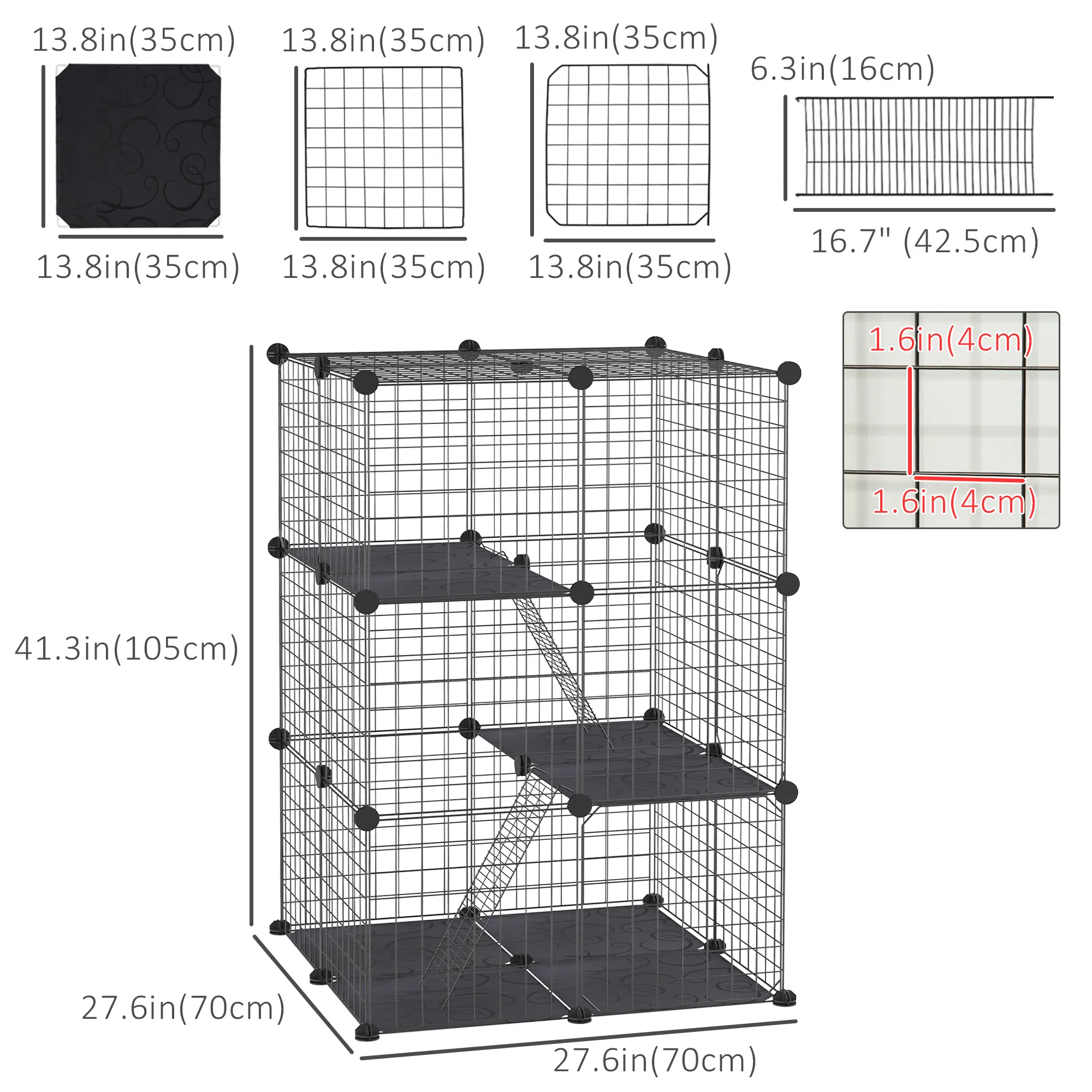 39 Pcs Small Animal Cage Bunny Hutch Portable Metal Wire with Ramps for Kitten Chinchilla, Black — image 6