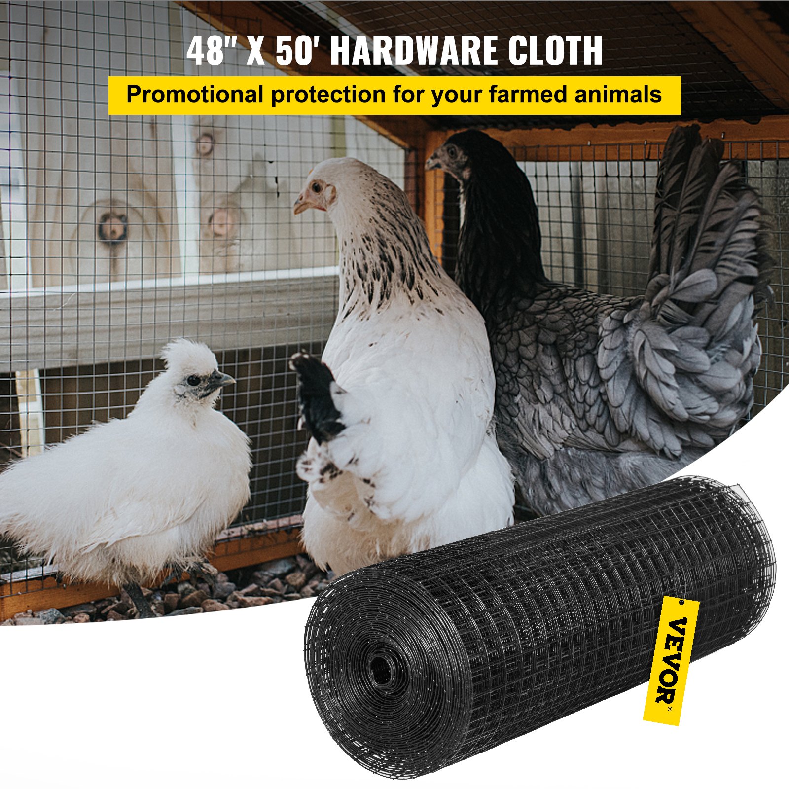 Hardware Cloth, 48' X 50' & 1'x1' Mesh Size, Galvanized Steel Vinyl Coated 16 Gauge Chicken Wire Fencing W'A Cutting Plier & A Pair Of Fabric Gloves, For Garden Fencing & Pet Enclosures, Black — imagen 3
