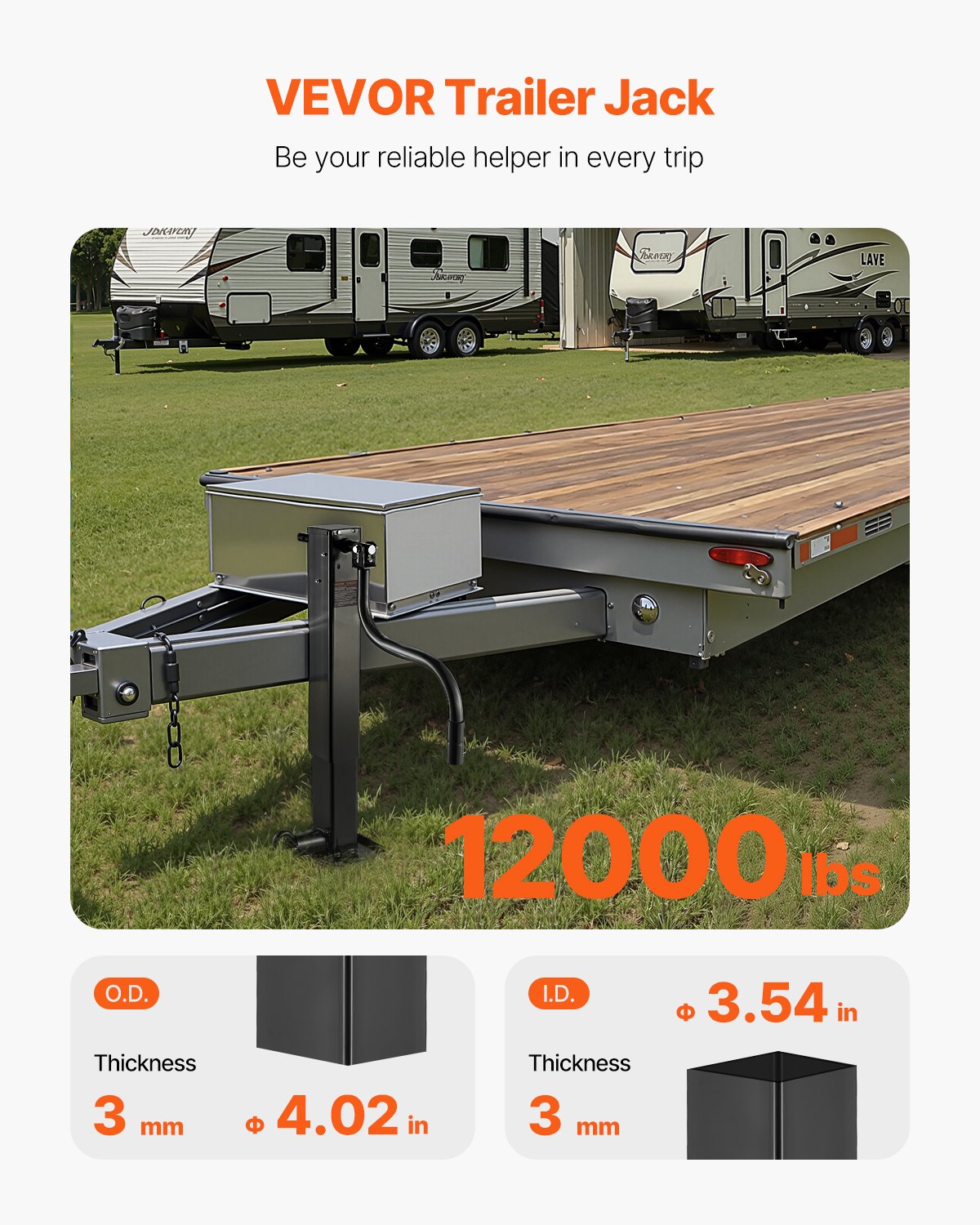 Trailer Jack, 12000 Lbs Dynamic Load Capacity, Weld-on Pipe-Mount Swivel Trailer Jack With Ergonomic Handle, 12.6-inch Vertical Travel, Suitable For RV, Horse, Utility, Camping, Yacht Trailers — imagen 3