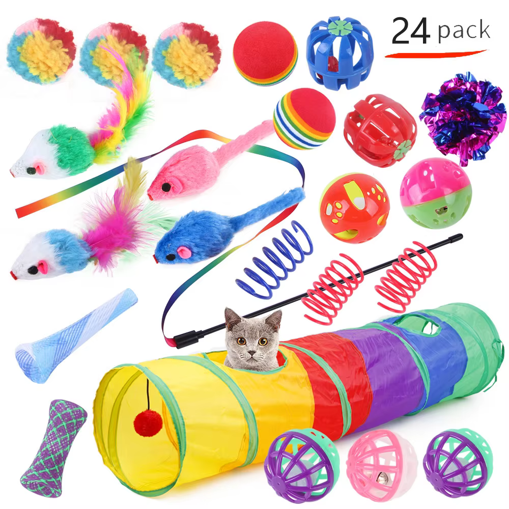 Set de 12-24 Piezas de Juguetes para Gatitos, Combinación Variada de Juguetes para Gatos, Varita Divertida, Ratón de Sisal, Cascabel, Pelota, Accesorios para Gatos — imagen 1