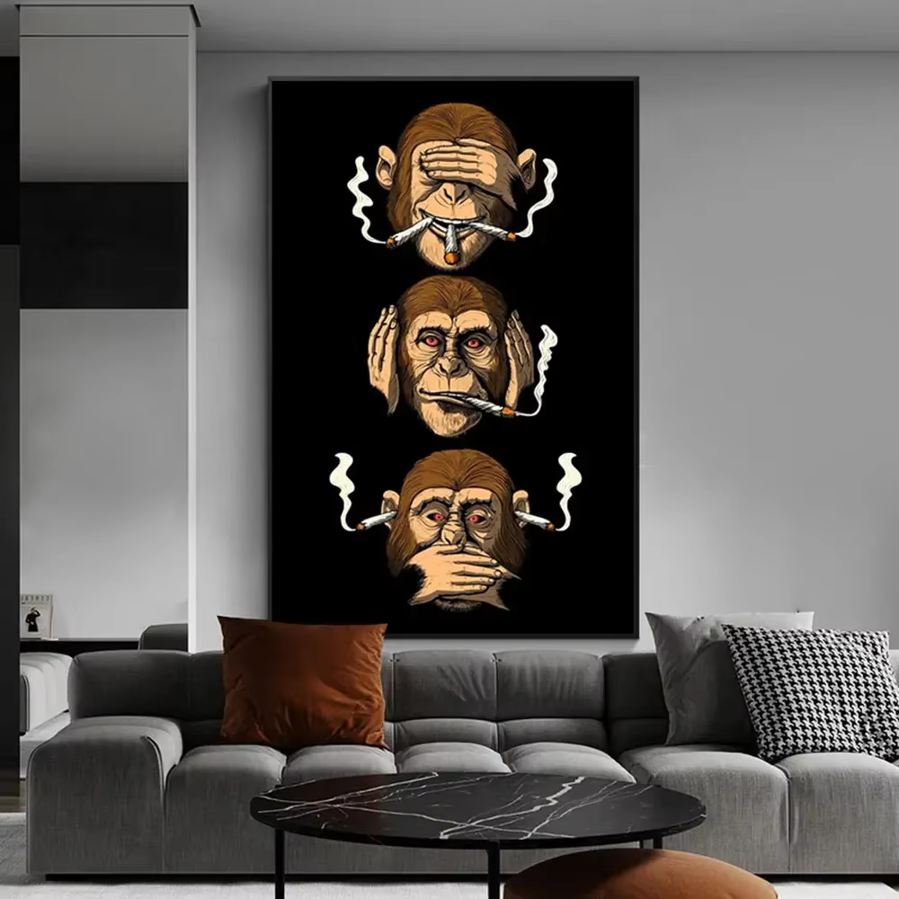 Arte de Pared Clásico Abstracto Cartel de Humor Mono Fumador Imagen HD Impresión en Lona Cartel para Hogar Sala Comedor Dormitorio Decoración — imagen 2