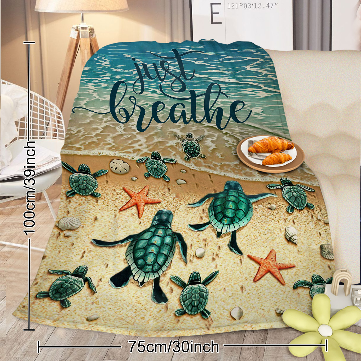Manta de Felpa Tropical para Tortugas Marinas Bebés - Olas del Océano en 3D - Muy Suave y Plush para Tumbonas, Sofás y Cama — imagen 9
