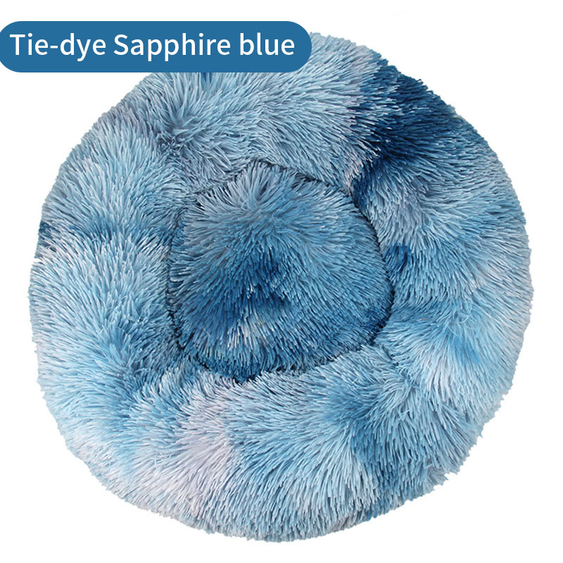 Dog Kennel Cat Kennel Long Tie-Dye Plush Round Pet Kennel Dog Bed Winter Dog Mat Pet Tie-Dye Mattress Pet Supplies — image 5